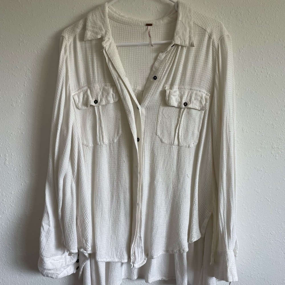 Free People Waffle Knit Button up